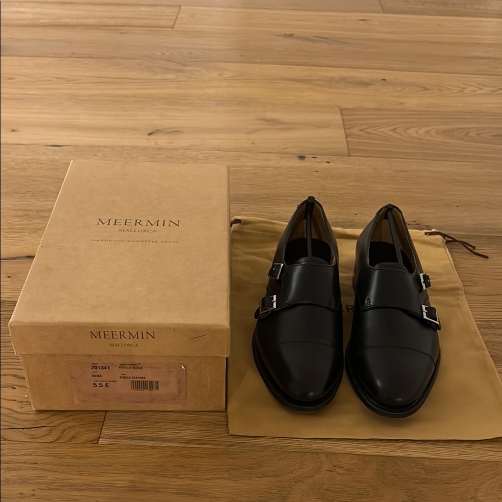 Meermin Mallorca Women Leather Shoes, Vitello Black Style 201341 US size 8